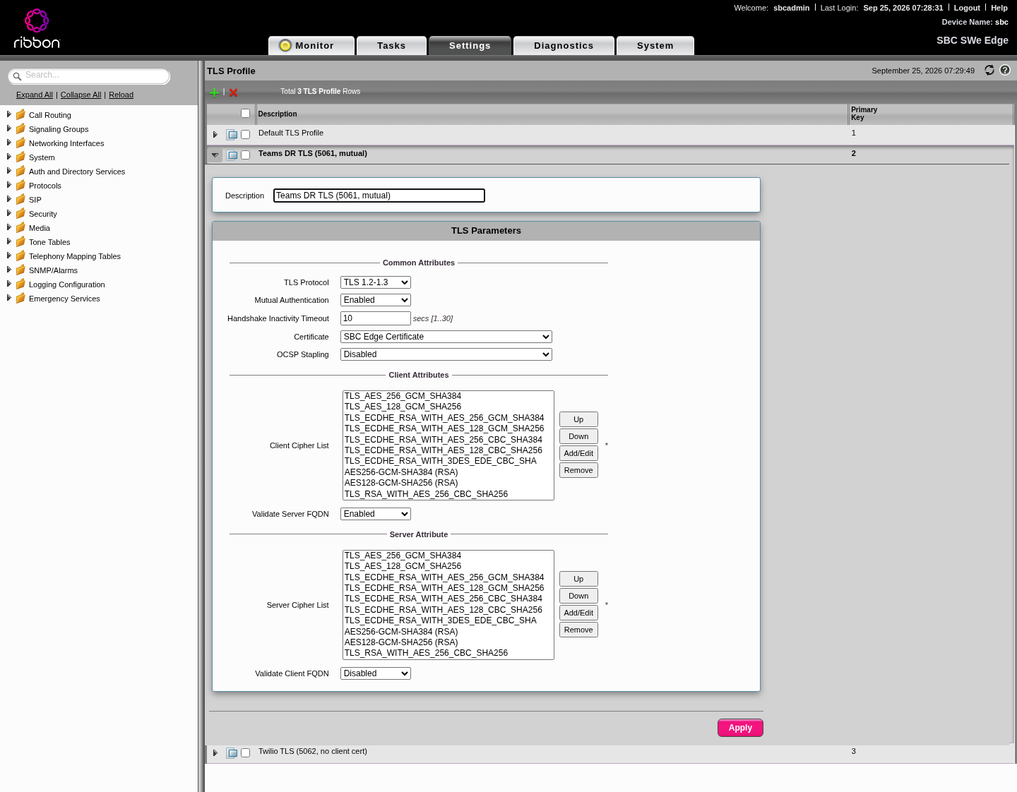 Teams TLS profile