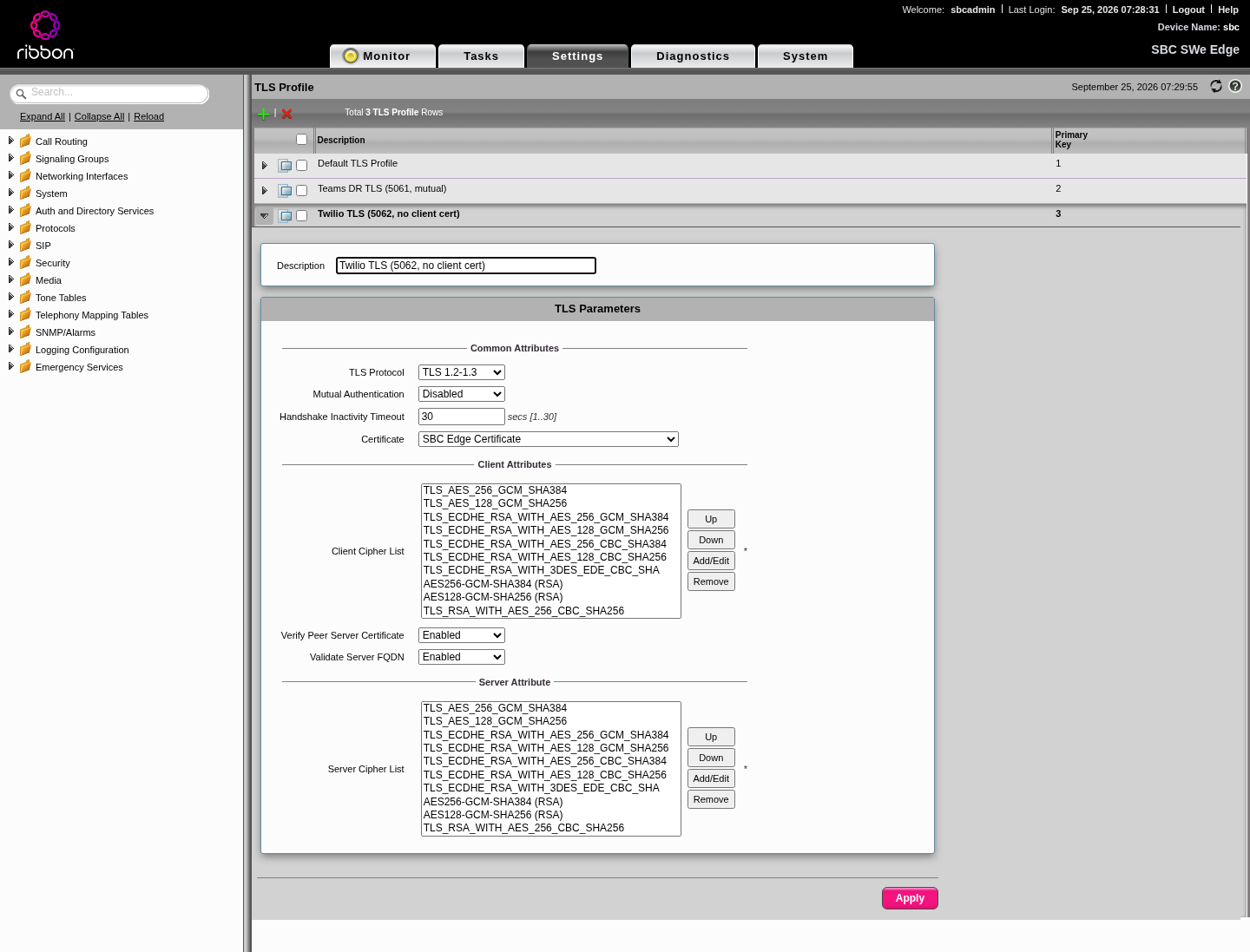 Twilio TLS profile