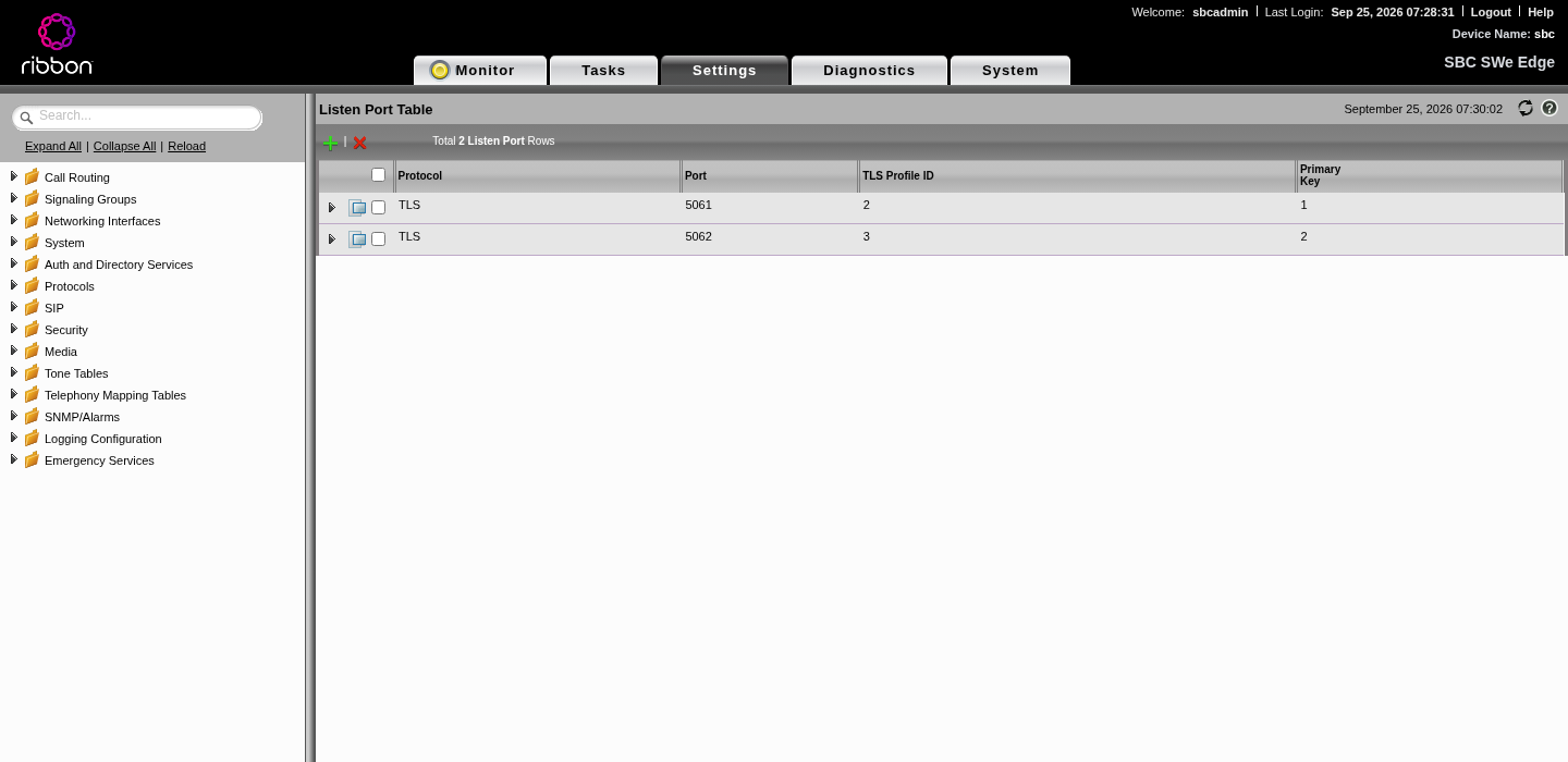 Listen ports: TLS 5061 (Teams profile) and TLS 5062 (Twilio profile)